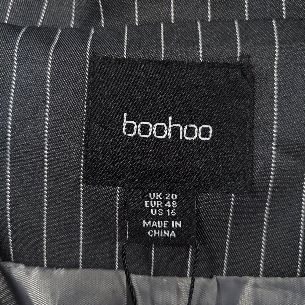Boohoo Blazer Womens 16 Plus Gray Pinstripe‎ Cropped Lined Jacket - Picture 5 of 10